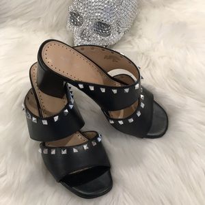 Adrienne Vittadini-Silver Studded Block Heel Sandal